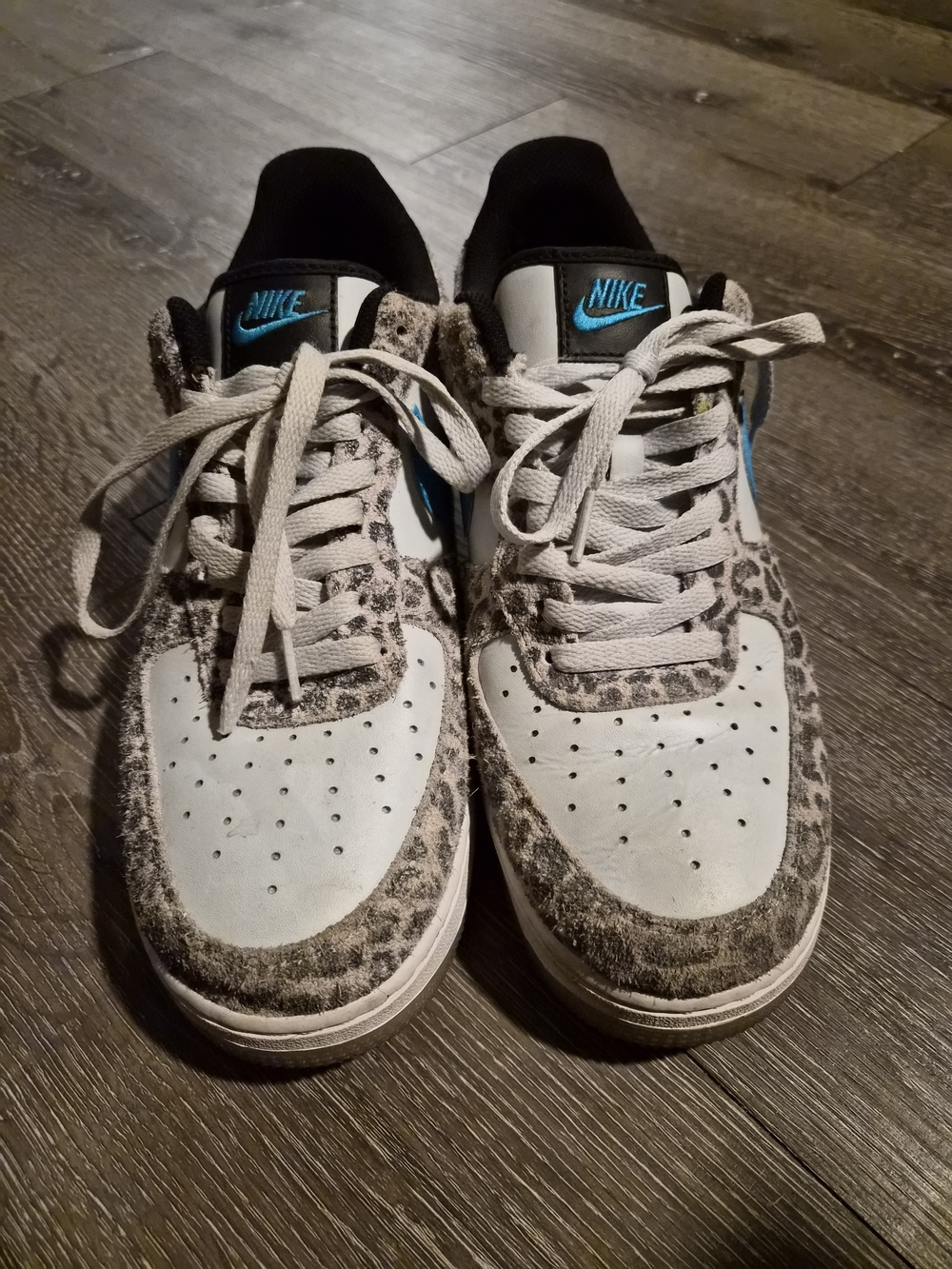 Nike Animal Print Low Top Sneakers - White & Teal Accents